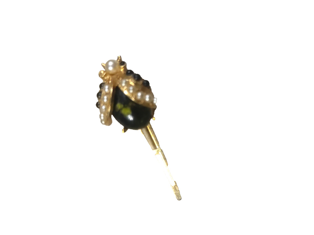 Hair Barrette Beetle Hair Clip Black Stone Rhinestone Gold Tone Flaw